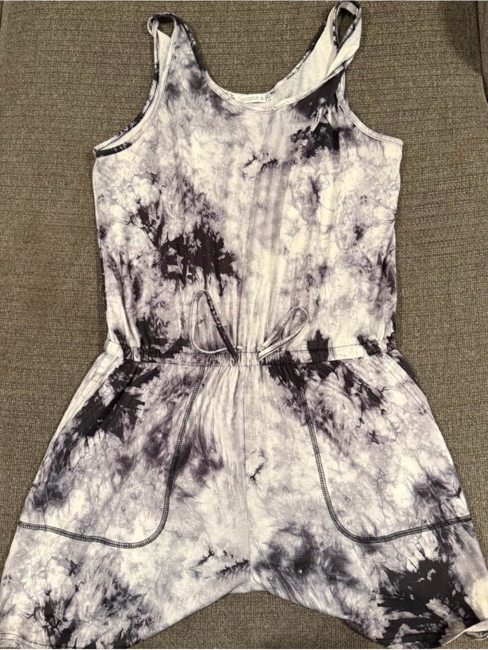 ReoRia Black & White Tie-Dye Sleeveless Romper Dress